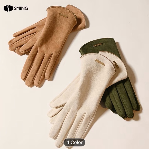 Saint Ming Warm Beige Velvet Fleece-Lined Touchscreen Windproof Winter Gloves - Picture 9 of 12